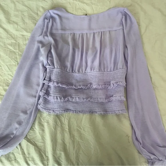 Free People Lolita Top Lavender‎ Purple Sheer Long Sleeve Ruffle Smocked Medium - Picture 8 of 11